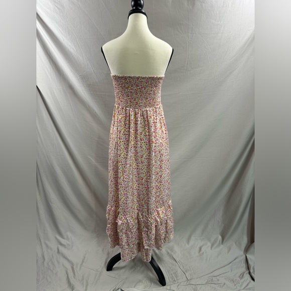 Floral Print Shirred Strapless Ruffle Hem Dress - Picture 8 of 8